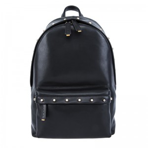 18SA-6841F cvoček zdobený černou špičkovou přední kapsou na zip jednoduchý styl pravý kožený batoh pro muže s kapsou na notebook