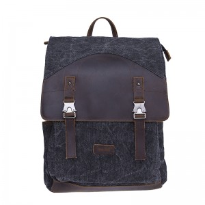 18SC-7318D Vintage Crazy Horse PU Leather Outdoor Laptop Men Canvas Backpack China Factory